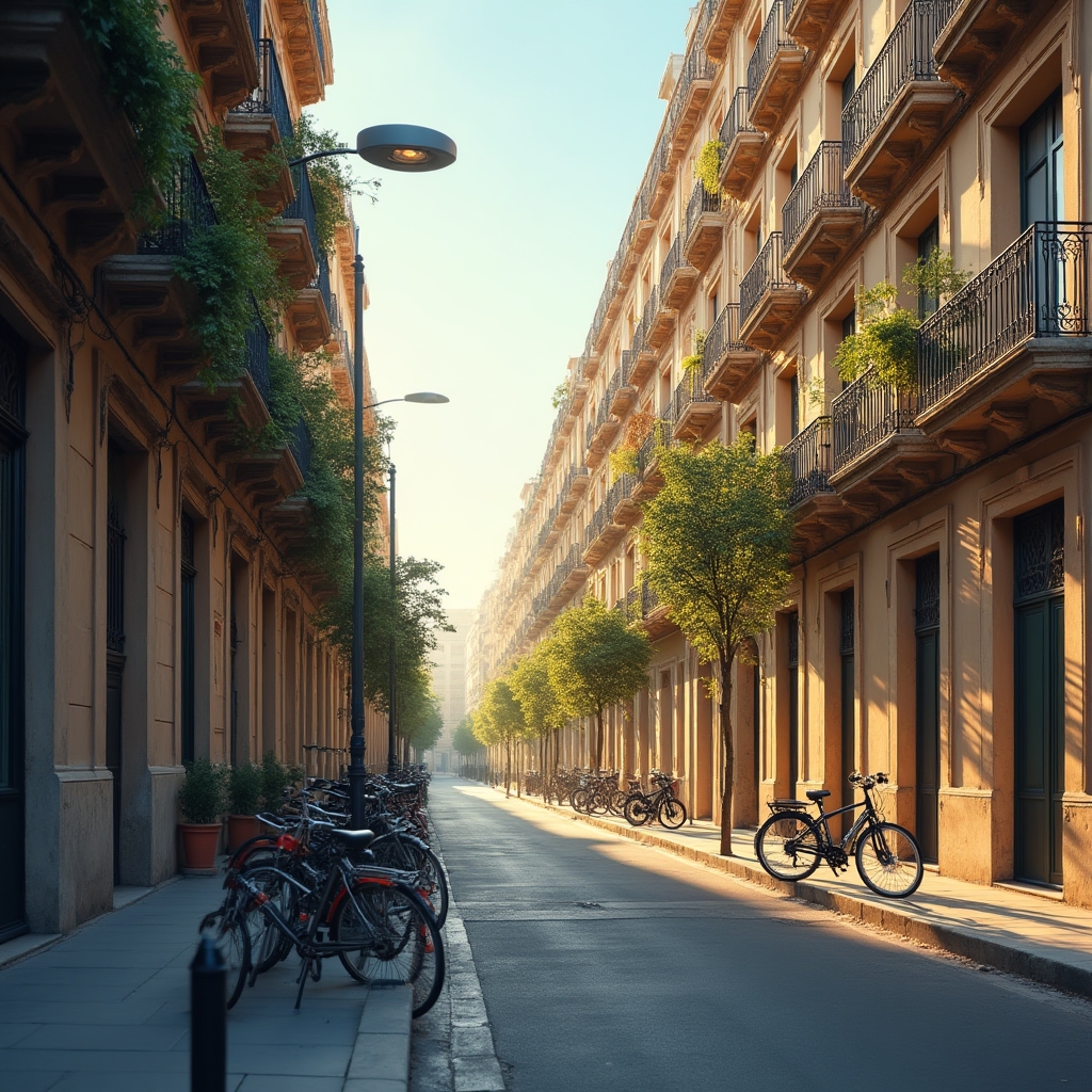 Calle residencial con edificios de comunidades de propietarios en un barrio de Barcelona